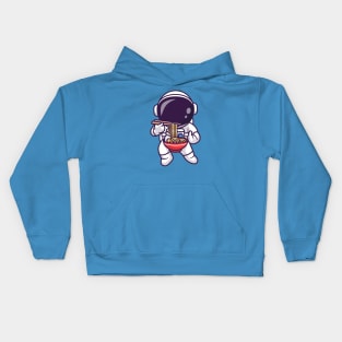 Cute Astronaut Eating Ramen Noodle With Copstick Cartoon Kids Hoodie